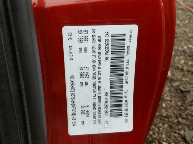 1C3EL75R74N141660 - 2004 CHRYSLER SEBRING RED photo 10