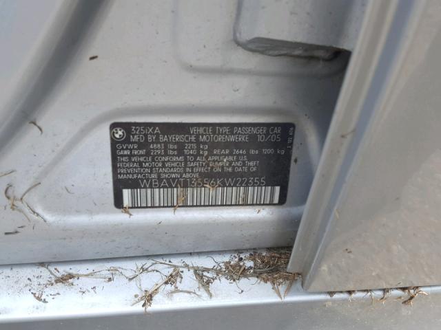 WBAVT13556KW22355 - 2006 BMW 325 XIT SILVER photo 10