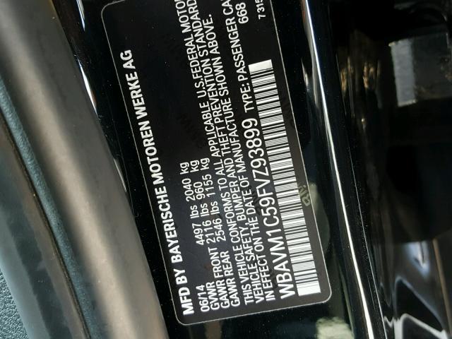 WBAVM1C59FVZ93899 - 2015 BMW X1 SDRIVE2 BLACK photo 10