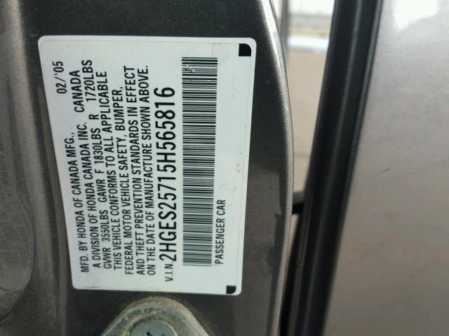2HGES25715H565816 - 2005 HONDA CIVIC EX 灰色 照片 10