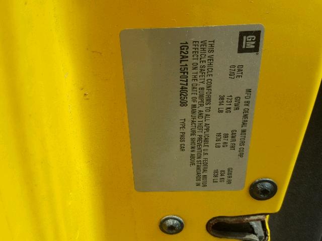 1G2AL15F077402508 - 2007 PONTIAC G5 YELLOW photo 10