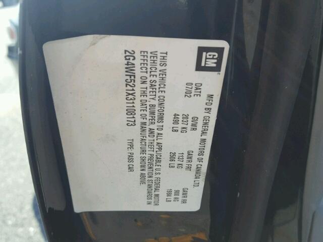 2G4WF521X31108173 - 2003 BUICK REGAL BLACK photo 10