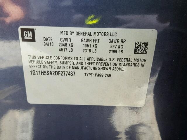 1G11H5SA2DF277437 - 2013 CHEVROLET MALIBU LTZ 蓝色 照片 10