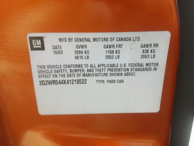 2G2WR544X41218522 - 2004 PONTIAC GRAND PRIX Narıncı foto 10