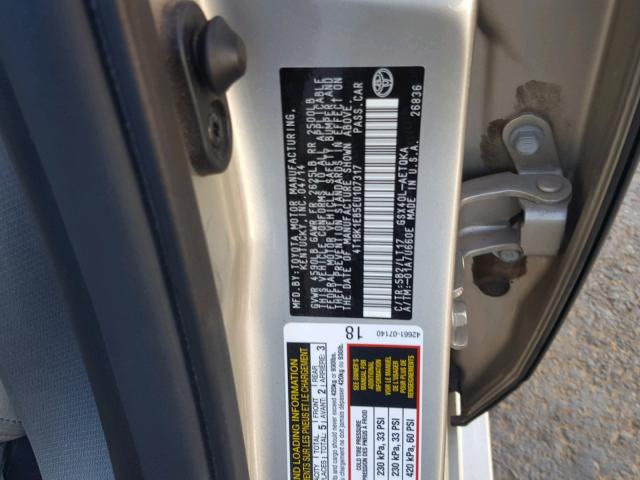 4T1BK1EB5EU107317 - 2014 TOYOTA AVALON BAS Silber Foto 10