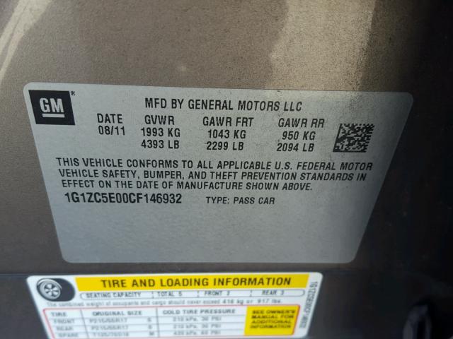 1G1ZC5E00CF146932 - 2012 CHEVROLET MALIBU 1LT BROWN photo 10