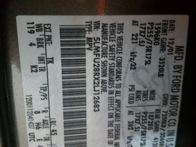 5LMFU28RX2LJ12683 - 2002 LINCOLN NAVIGATOR GRAY photo 10