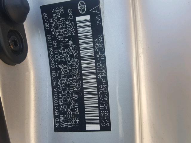 JTKDE3B75A0307057 - 2010 TOYOTA SCION TC 银色 照片 10