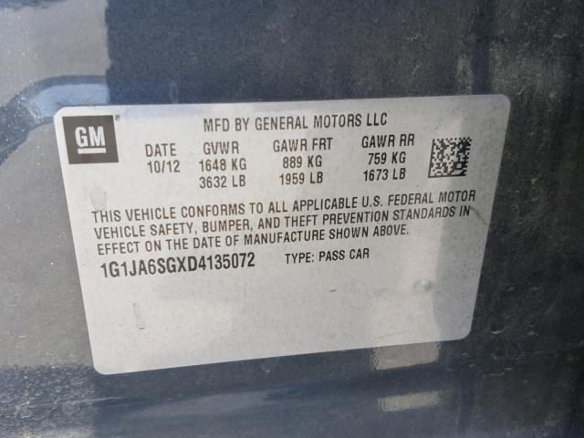 1G1JA6SGXD4135072 - 2013 CHEVROLET SONIC LS GRAY photo 10