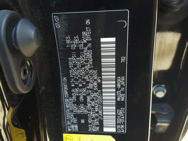 JTJGW31U172005719 - 2007 LEXUS RX 400H BLACK photo 10