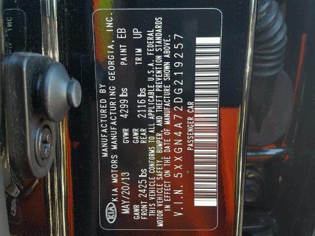 5XXGN4A72DG219257 - 2013 KIA OPTIMA EX BLACK photo 10