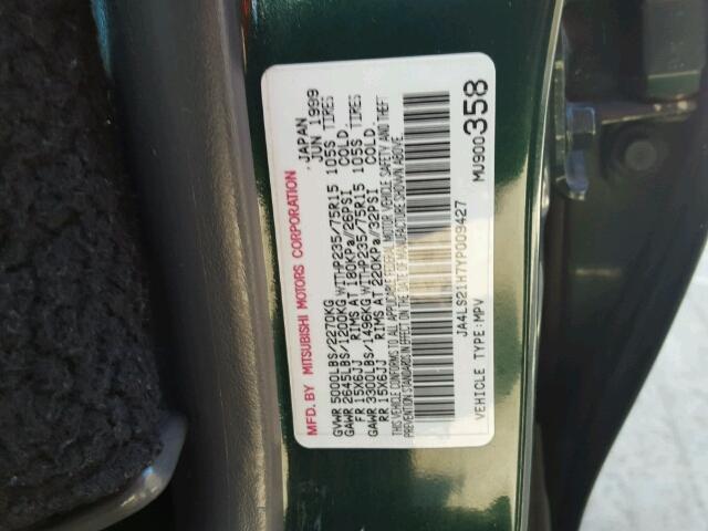 JA4LS21H7YP009427 - 2000 MITSUBISHI MONTERO GREEN photo 10