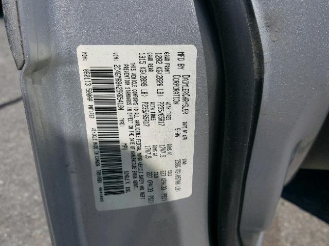 2C4GM68425R654184 - 2005 CHRYSLER PACIFICA T SILVER photo 10