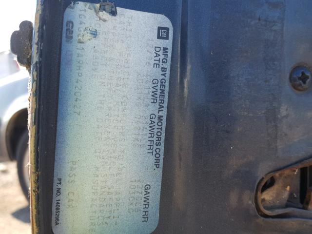 1G4GJ11A9HP420427 - 1987 BUICK REGAL Azul foto 10