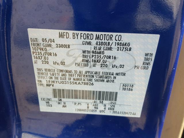 1FMYU03155KA78826 - 2005 FORD ESCAPE BLUE photo 10