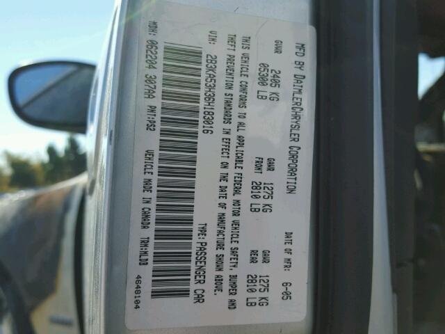 2B3KA53H36H183016 - 2006 DODGE CHARGER R/ SILVER photo 10