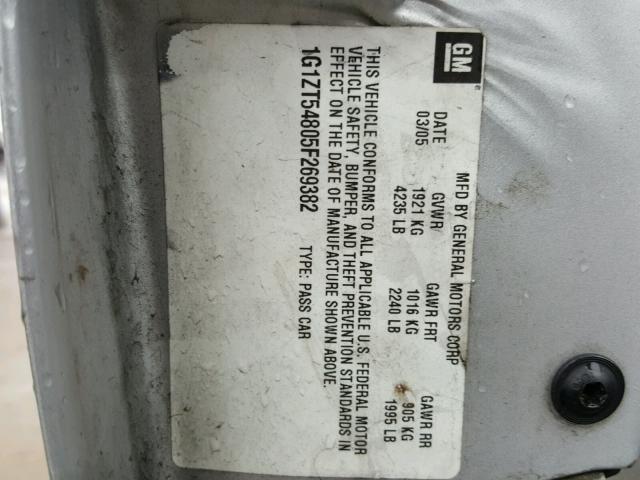 1G1ZT54805F269382 - 2005 CHEVROLET MALIBU LS SILVER photo 10