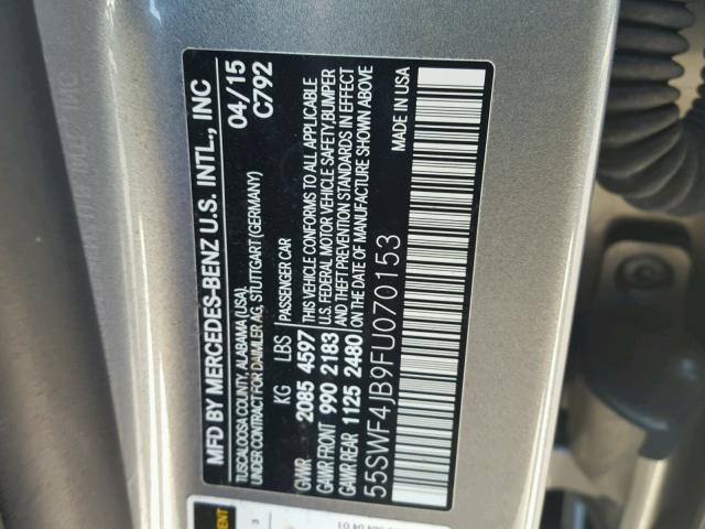 55SWF4JB9FU070153 - 2015 MERCEDES-BENZ C 300 GRAY photo 10