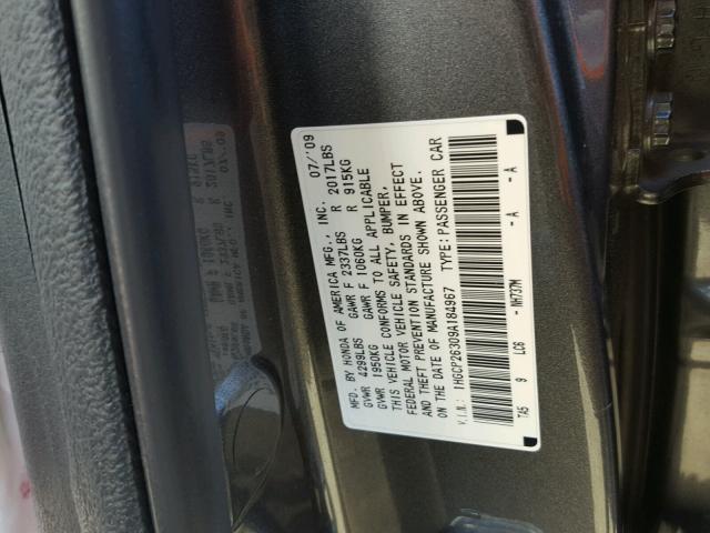 1HGCP26309A184967 - 2009 HONDA ACCORD LX CHARCOAL photo 10