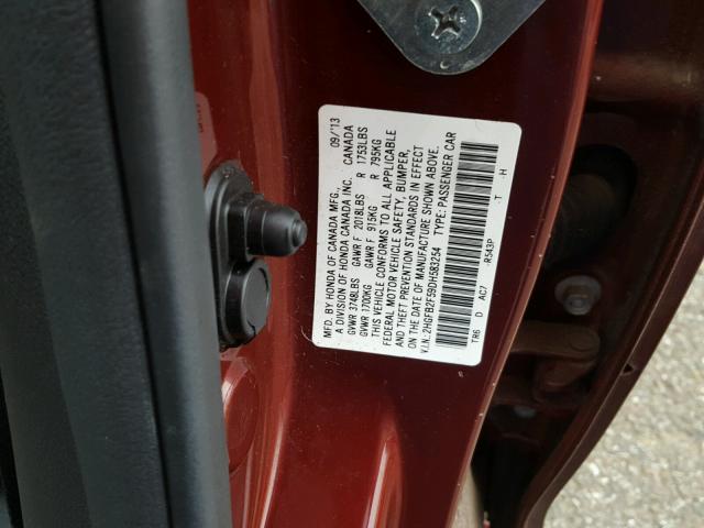 2HGFB2F59DH583254 - 2013 HONDA CIVIC MAROON photo 10