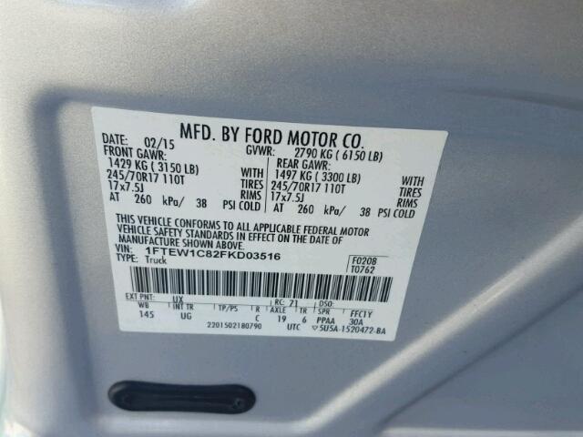 1FTEW1C82FKD03516 - 2015 FORD F150 SILVER photo 10