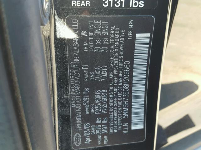5NMSH73E08H206660 - 2008 HYUNDAI SANTA FE S 黑色 照片 10