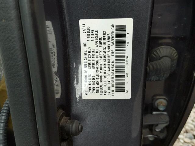 1HGCR2F36EA283734 - 2014 HONDA ACCORD GRAY photo 10