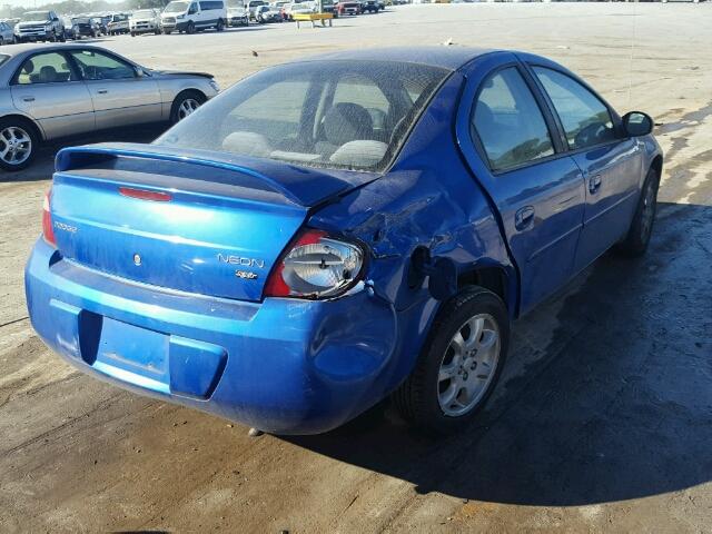 1B3ES56C65D194923 - 2005 DODGE NEON SXT BLUE photo 4