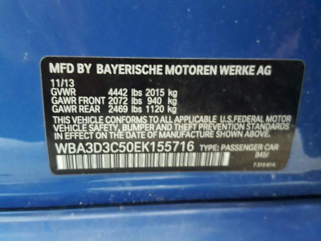 WBA3D3C50EK155716 - 2014 BMW 328 D BLUE photo 10