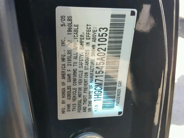 1HGCM71545A021053 - 2005 HONDA ACCORD SE BLACK photo 10