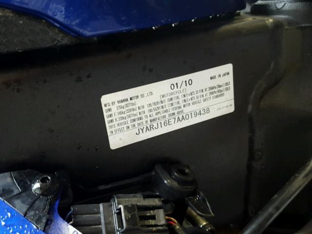 JYARJ16E7AA019438 - 2010 YAMAHA YZFR6 BLUE photo 10