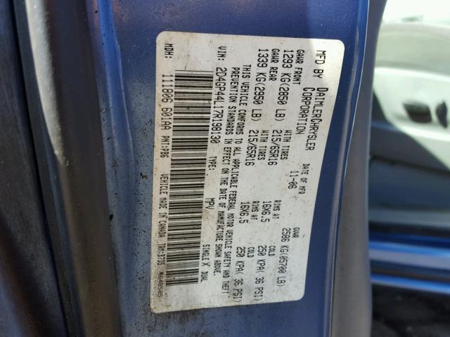 2D4GP44L17R198130 - 2007 DODGE GRAND CARA BLUE photo 10