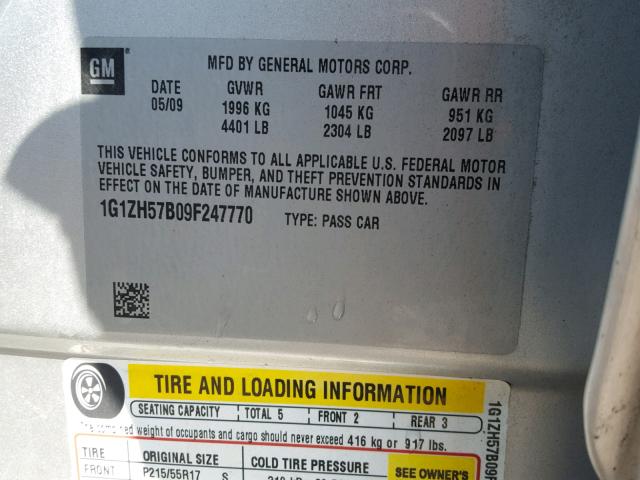 1G1ZH57B09F247770 - 2009 CHEVROLET MALIBU 1LT GRAY photo 10