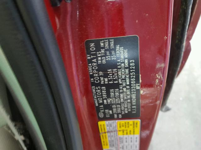 KNDMB233086251283 - 2008 KIA SEDONA EX RED photo 10