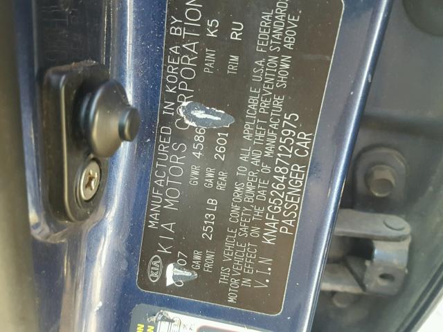 KNAFG526487125975 - 2008 KIA RONDO LX BLUE photo 10