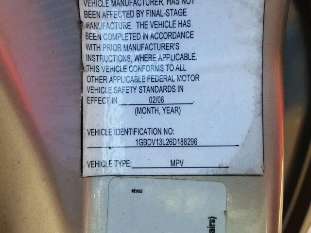 1GBDV13L26D188296 - 2006 CHEVROLET UPLANDER I GRAY photo 10