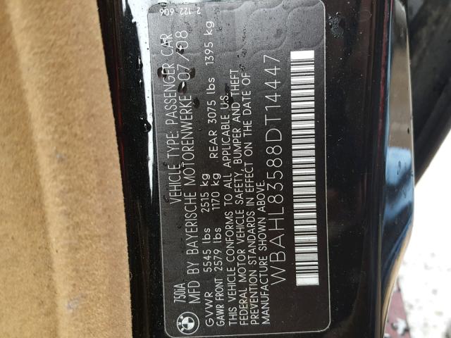 WBAHL83588DT14447 - 2008 BMW 750 I BLACK photo 10