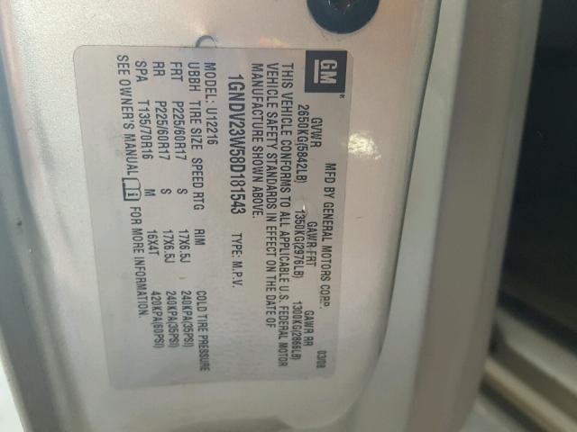 1GNDV23W58D181543 - 2008 CHEVROLET UPLANDER L 银色 照片 10