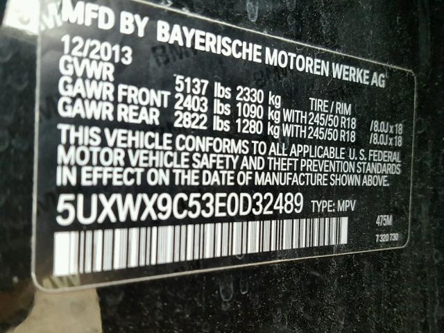 5UXWX9C53E0D32489 - 2014 BMW X3 BLACK photo 10