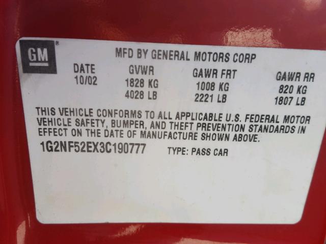 1G2NF52EX3C190777 - 2003 PONTIAC GRAND AM S RED photo 10