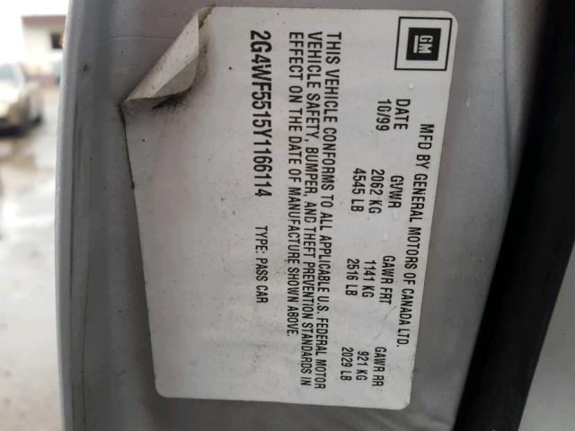 2G4WF5515Y1166114 - 2000 BUICK REGAL GS SILVER photo 10