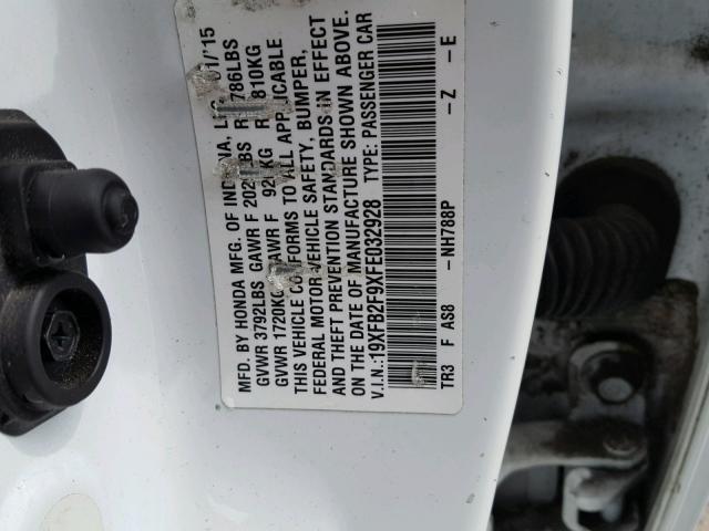 19XFB2F9XFE032928 - 2015 HONDA CIVIC EXL Ağ foto 10