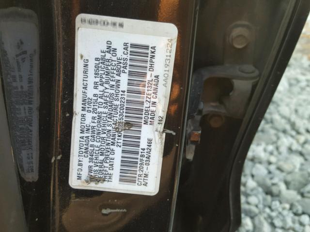 2T1KR32E53C002314 - 2003 TOYOTA COROLLA MA BLACK photo 10