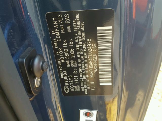 KMHDH6AH4EU024928 - 2014 HYUNDAI ELANTRA CO BLUE photo 10