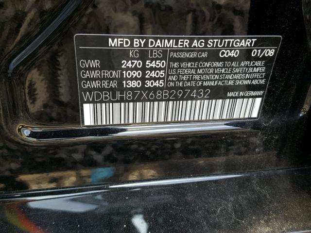 WDBUH87X68B297432 - 2008 MERCEDES-BENZ E 350 4MAT BLACK photo 10