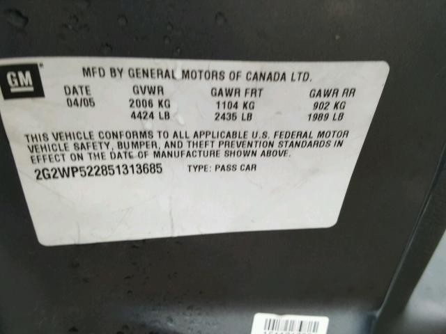 2G2WP522851313685 - 2005 PONTIAC GRAND PRIX GRAY photo 10