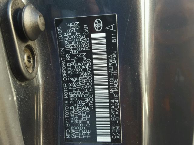 JTKDE167060097750 - 2006 TOYOTA SCION TC 灰色 照片 10