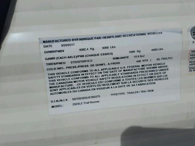 5SFEB3222JE350375 - 2018 HRTL TRAILRUNNR CHARCOAL photo 10