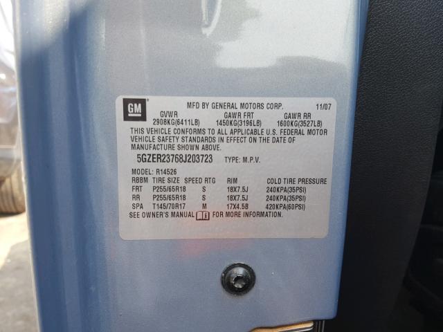 5GZER23768J203723 - 2008 SATURN OUTLOOK XR ლურჯი ფოტო 10