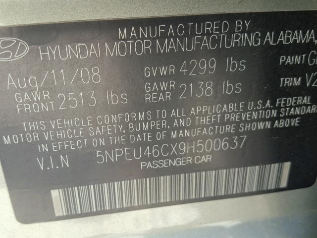 5NPEU46CX9H500637 - 2009 HYUNDAI SONATA SE GREEN photo 10